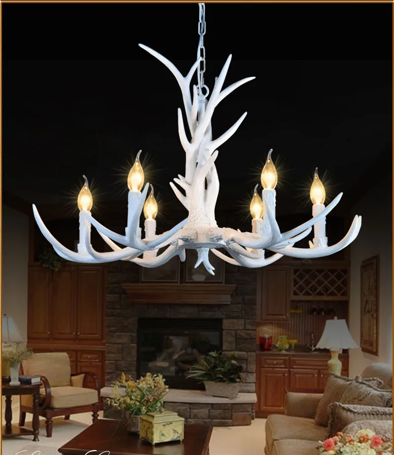 6/8/10 Heads American Retro Pendant Lamp Europe Country Fixture Resin Deer Horn Antler Chandeliers Decoration, E14 110-220V