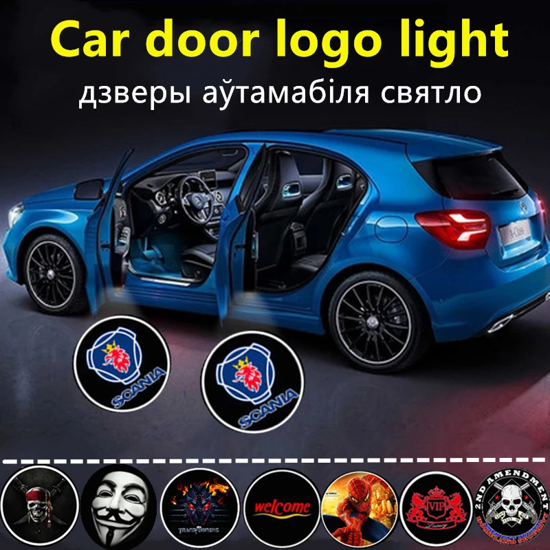 2 قطعة ل سكانيا شعار LED باب السيارة مرحبا ضوء شعار العارض ل سكانيا الأزرق غريفين شعار