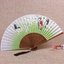 Ручной древний Складной вентилятор в японском стиле, переносной вентилятор из шелка, Ретро Классический танцевальный Женский Свадебный декор, милый вентилятор