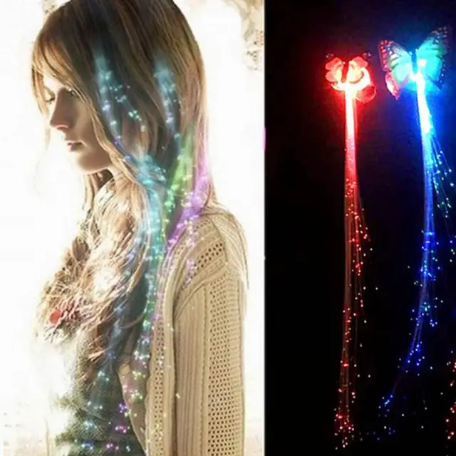 Colorful Butterfly LED Wigs Glowing Flash Hair Accessories Braid Clip Hairpin Decoration Ligth Up Show New Year Christmas Party