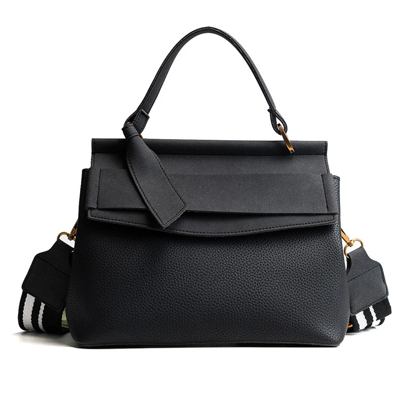 Ретро роскошная сумка-тоут из искусственной кожи, повседневная женская брендовая сумка на плечо с широкими лямками, дизайнерские женские сумки - Цвет: Черный