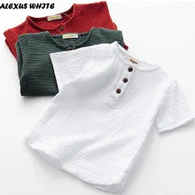 Linen 2018 Cotton Baby Boy Girl Summer T Shirts New Toddler Comfortable Tops Tee Children Clothing Kids Button 90-140CM Height