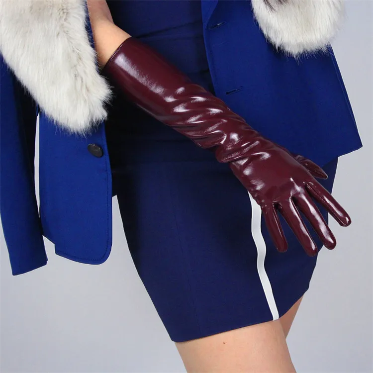 Женские перчатки средней длины 40 см Яркие Кожаные полиуретановые перчатки из лакированной кожи женские кожаные P40-09 для танцев