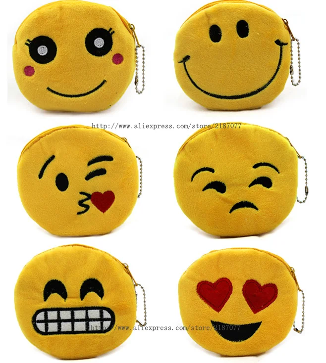 Novelty 6Models Emojis Cartoon Gift Plush Coin BAG , 10CM Coin Purse