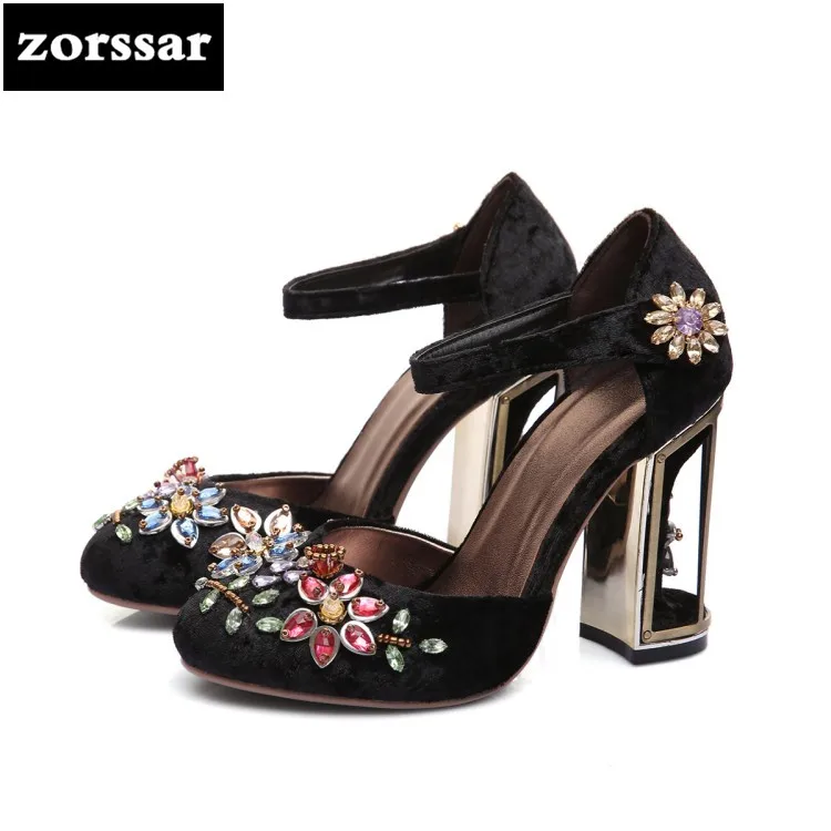 

{Zorssar} Big Size 33-41 Ankle Strap heels sandals summer shoes Women Pumps Fashion crystal Woman High Heels Party wedding shoes