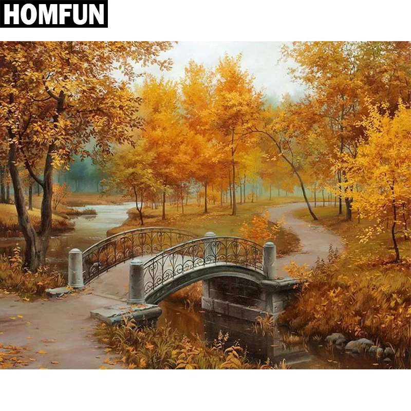 

HOMFUN Full Square/Round Drill 5D DIY Diamond Painting "Autumn scenery" Embroidery Cross Stitch 5D Home Decor Gift
