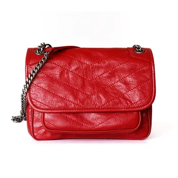 

Messenger Bag for Women 2018 Real Leather Retro Wrinkle Car Sewn V Pattern Large Capacity Single Shoulder Joker Satchel Fold