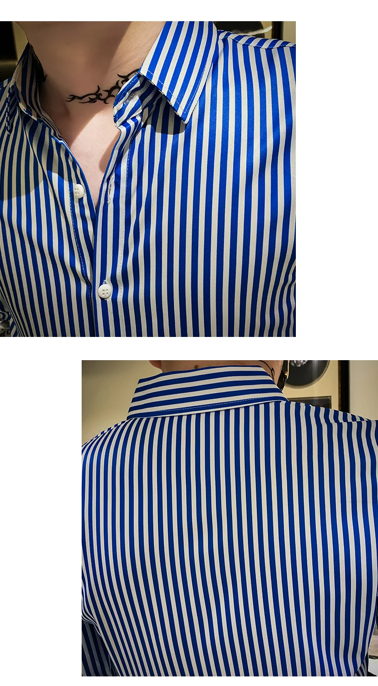 Мода, рубашка-смокинг, осенняя новая полосатая рубашка с длинными рукавами, мужская повседневная рубашка с принтом в стиле пэчворк, Мужская блузка
