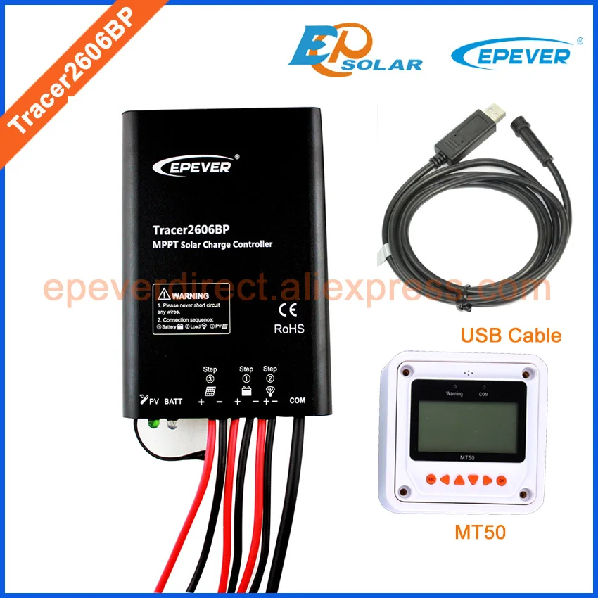 EPsolar EPEVER продукт солнечные панели системы контроллер с кабель usb-кабеля PC Tracer2606BP 10A 10amp - Цвет: with WH MT50 and USB