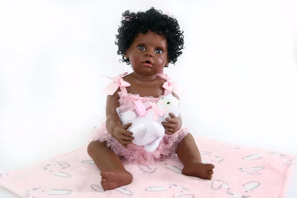 55 см полностью силиконовая черная кожа Reborn Baby Doll игрушка для девочки Boneca винил новорожденные дети милый подарок на день рождения живой Bebe купаться игрушка