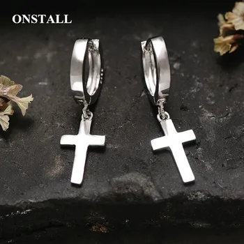 Quality 925 sterling silver earrings for men and women Christ cross ear pendant small ring earrings fashion trend earring jewely