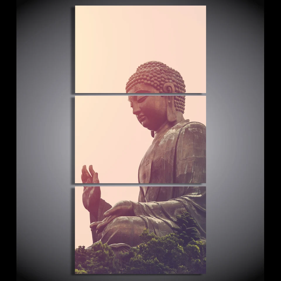 

3 Piece Canvas Wall Art Canvas Big Traditional Cooper Buddha Statue Home Decoration Picture For Living Room Schilderij