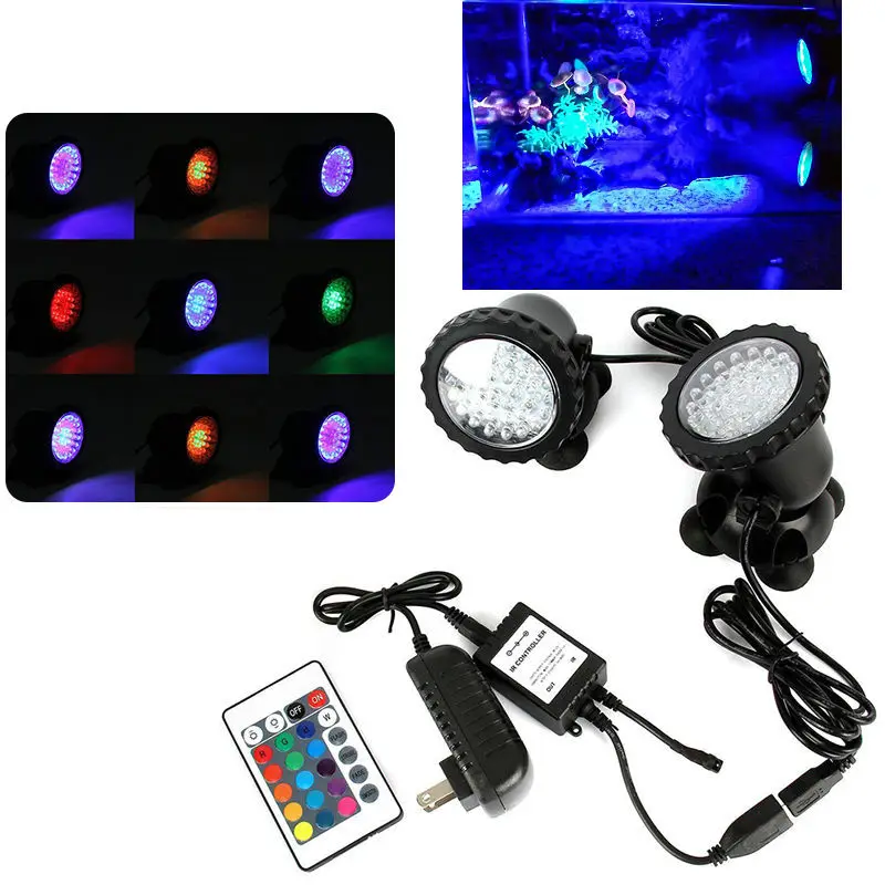2in1 36Led Remote Control RGB submersible Spotlight Underwater Aquarium
