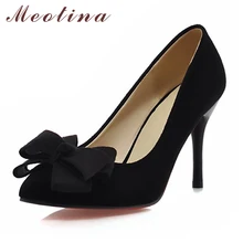 Meotina High Heels Pointed Toe Sieletto Sexy Women High Heels Bow Purple Shoes Ladies Shoes Black Pink Large Size 9 10 43