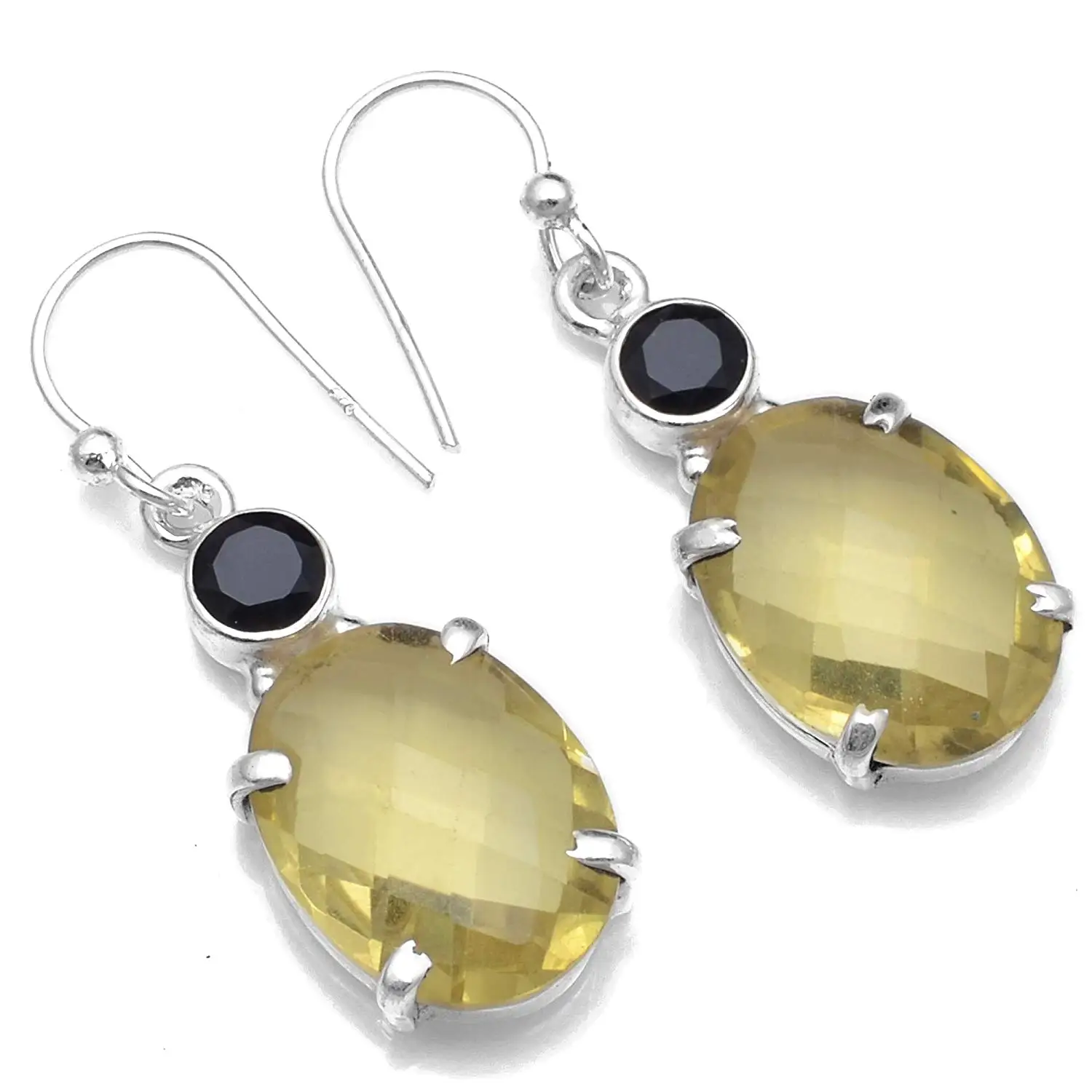 

Genuine Citrine + Black Onyx 925 Sterling Silver Earrings, 36.7 mm, AE2519