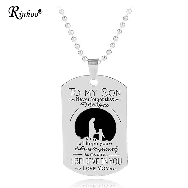 

To My Son Mom Mother True Love Personalized Engraved Letters ID Tag Necklace & Pendant Beaded Chain Boy Jewelry Birthday Gift