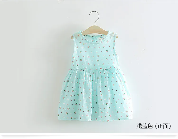 2018 Summer New Fashion Sleeveless Fruit Print Yellow Pink Blue Princess Bow Kids Girls Female Children Dresses (3)