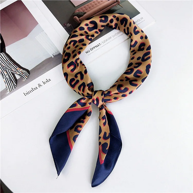 Дизайнерский бренд, женский шелковый шарф, квадратный Леопардовый принт, маленькие шарфы, шали для девушек, для офиса, платок на шею, 70*70 см - Цвет: border