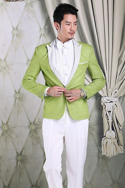 mens bling glitter light green tuxedo jacket wedding/stage performance