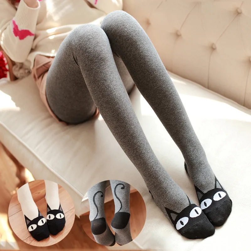 2017 Spring Kawaii Kids Little Girls Tights Cartoon Cat Splice