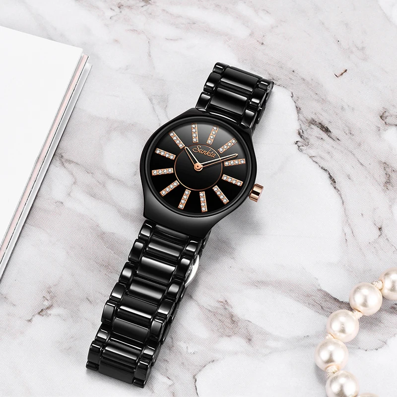 SUNKTA список Кварцевые Керамические модные часы тренд женские часы Топ люксовый бренд женские часы с бриллиантами Relogio Feminino+ коробка