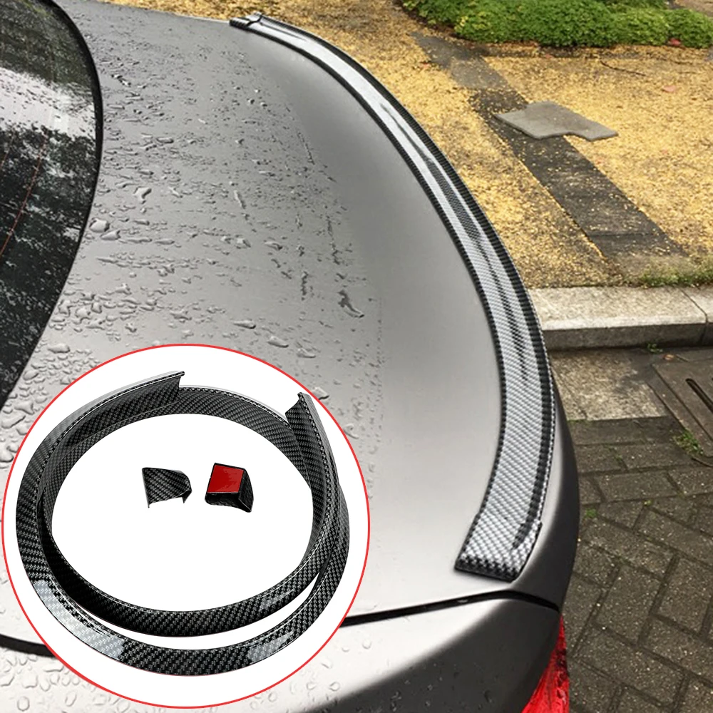

5FT Car Rear Roof Wing Lip Self Adhesive Trim Soft Carbon Fiber Rubber Universal Trunk Spoiler Bright Sticker Free Shipping