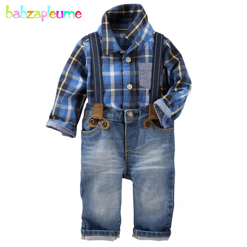 Image 2PCS 2 7Years 2016 Spring Autumn Baby Boys Suits Toddler Clothes Casual Fashion Plaid Shirt+Jeans Children s Clothing Set BC1343