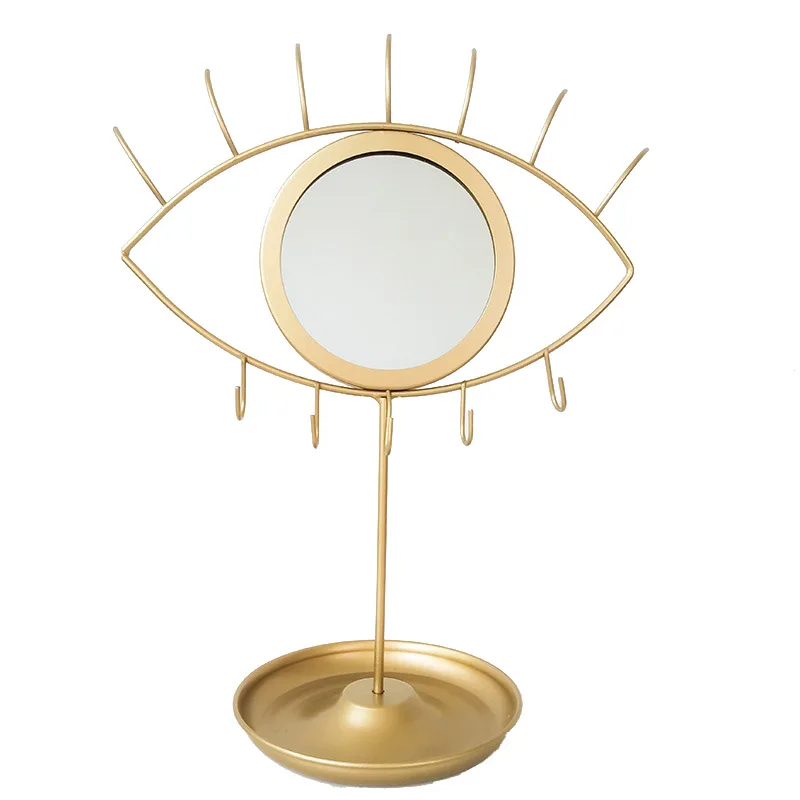 Перепелиное креативное зеркало для макияжа в форме глаз/кролика, скандинавский стиль, золотая отделка, декоративное зеркало, с ювелирным крюком, лоток для хранения - Цвет: eye