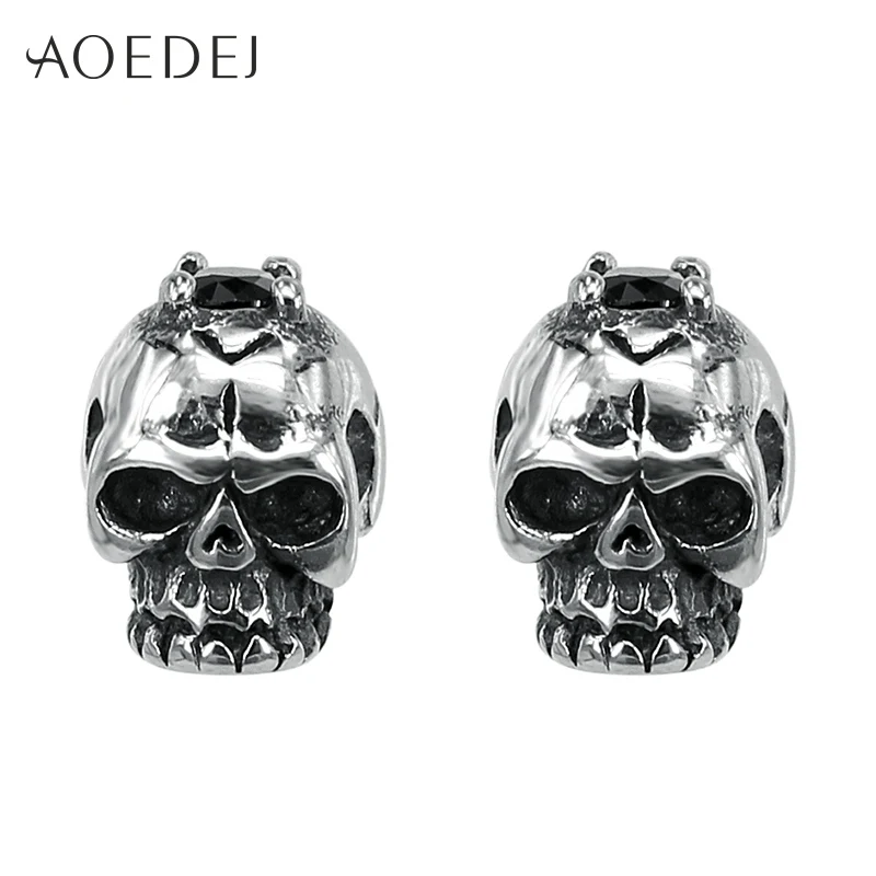 Aoedej Skull Earrings Crystal Stainless Steel Skeleton Men Earrings