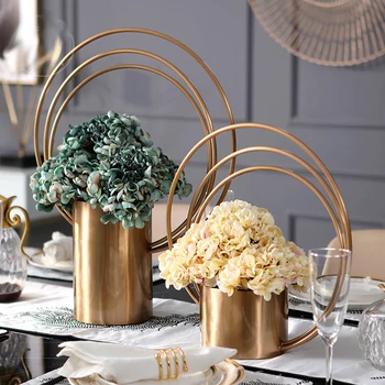 

Luxurious Golden Ring Metal Combined With Cylinder Flower Vase Vase Plant Dried Flower Pot Road For Home Wedding Decoration