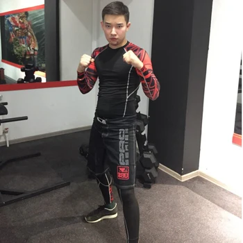 

Men Compression Suit New run sportswear T-shirts Sport man Gym leggings fitness rash gard MMA Tactical Trousers jiu jitsu S-4XL