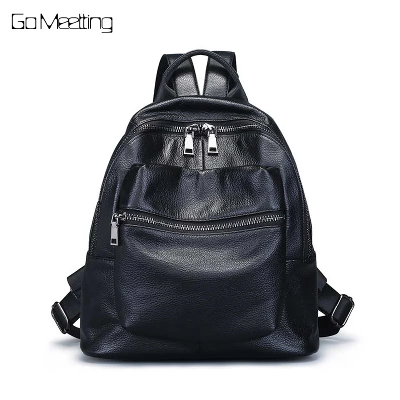 

Genuine Leather Women's Shopping Backpacks Ladies' Daily Cowhide Backpack Female Girl's School Shoulder Bag Rucksack Mochila