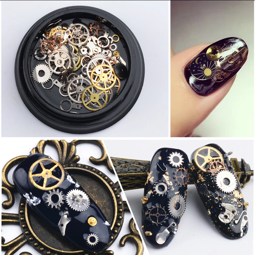 1Box Lot 3D Nail Art Decoration Alloy Thin Sheet Gears Design Charms Nails Accessories DIY Beauty