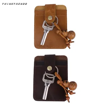 

THINKTHENDO Fashion Men's Genuine Leather Mini Bus Bank ID Card Case Holder Small Key Holder Coffee Brown New High Quality 2018