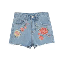 MORUANCLE/Модные женские короткие джинсы с цветочной вышивкой, сексуальные короткие джинсы с цветочной вышивкой, шорты с высокой талией, размер S-L