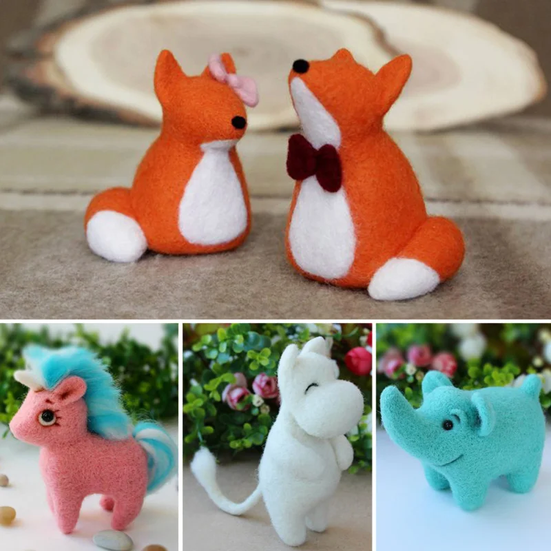 

2019 Unicorn Elephant Squirrel Cow Handmade Animal Toy Doll Wool Needle Felt Poked Kitting DIY Wool Kits Package Non-Finished
