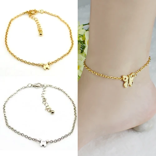Women Silver Gold Butterfly Chain Slim Anklet Bracelet Foot Jewelry for Summer Beach