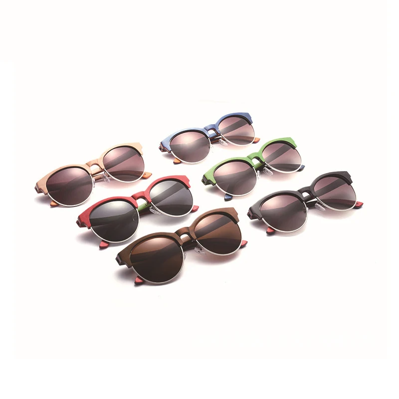 

Round Wood Sunglasses For Men Women Semi-Rimless Polarized Lens UV400
