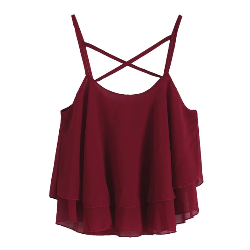 

Women Crop Top Summer Beach Short Vest Ruffle Chiffon Tank Tops Camis S09