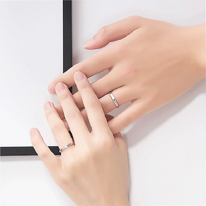 Qevila Fashion Silver color Ring Simple Style Moon Sun Love Adjustable Plate S925 Couple Rings For Girls Boy Best Friend Jewelry (1)