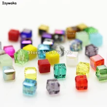 Isywaka 100 pçs cubo 4mm cor misturada quadrado áustria contas de cristal grânulos de vidro solto espaçador grânulo para diy jóias fazendo