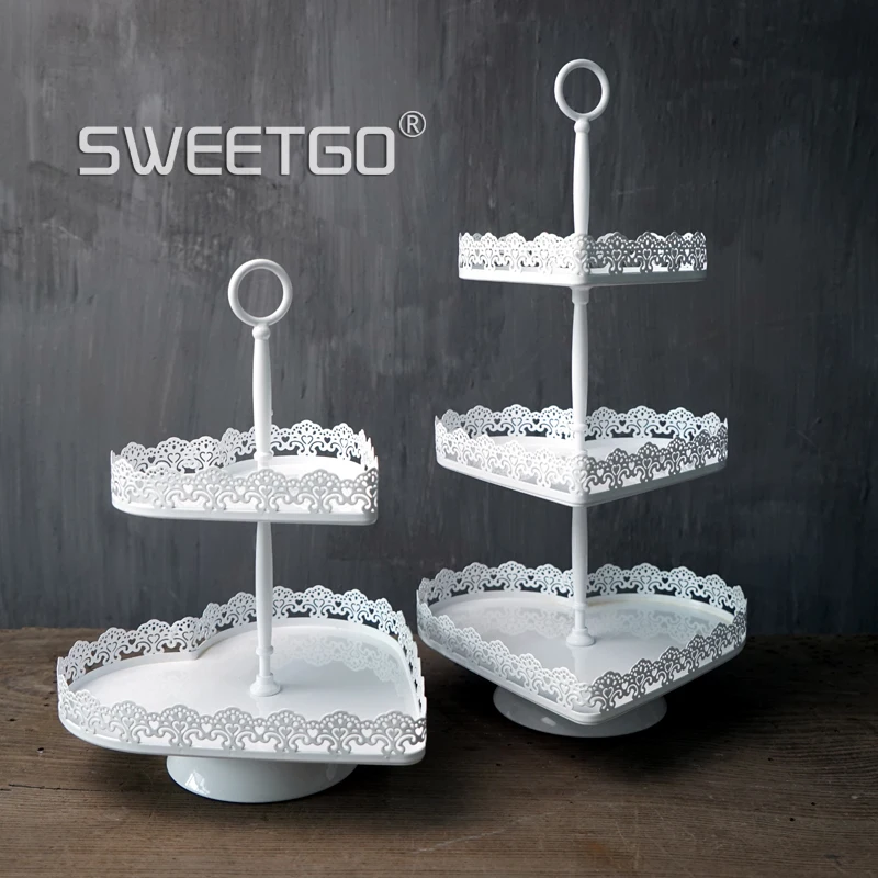 Heart shape 2 tiers cupcake stand dessert plate sweet table cake