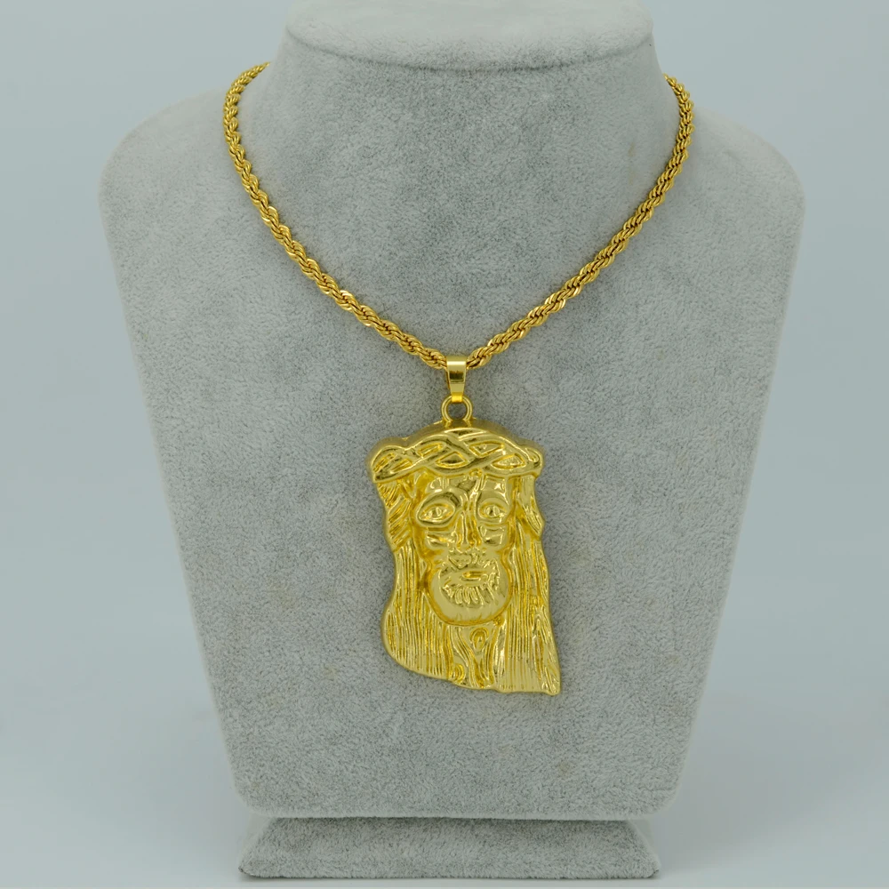 Ожерелье с подвеской в виде большого Иисуса золотого цвета # 023106B|jesus piece|pendant