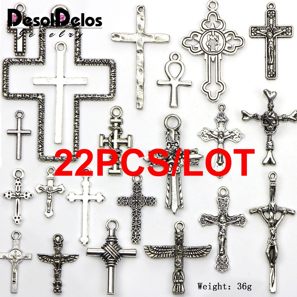 

22pcs Mixed Tibetan Silver Plated Peace Hlollow Flower Cross Charms Pendants Jewelry Making DIY Charm Crafts Handmade