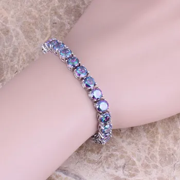 

Rainbow Cubic Zirconia Silver Plated Link Chain Bracelet 7 inch S0270