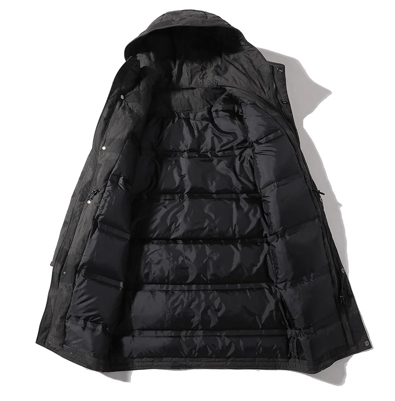 AreMoMuWha зимний пуховик мужской толстый длинный участок над коленом корейские товары камуфляж популярный с капюшоном мужская куртка