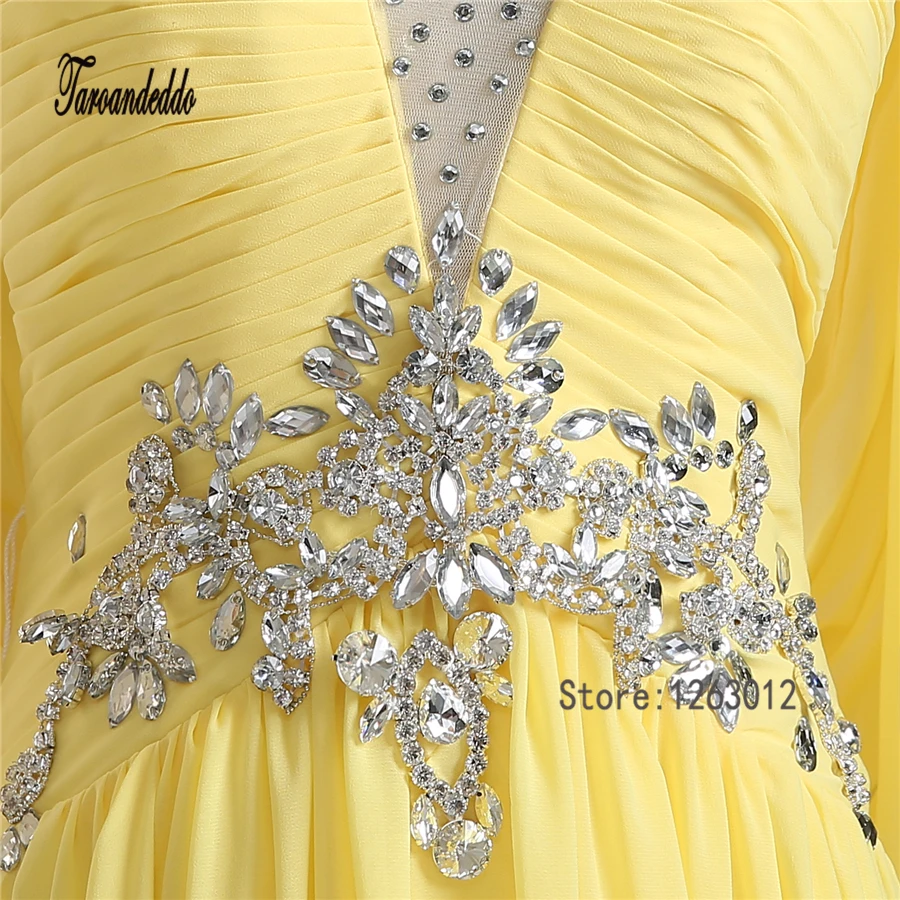 V-образный вырез с рукавами-крылышками серебряные Стразы Бисероплетение открытая спина желтое шифоновое платье для выпускного сексуальное вечернее платье vestidos longo