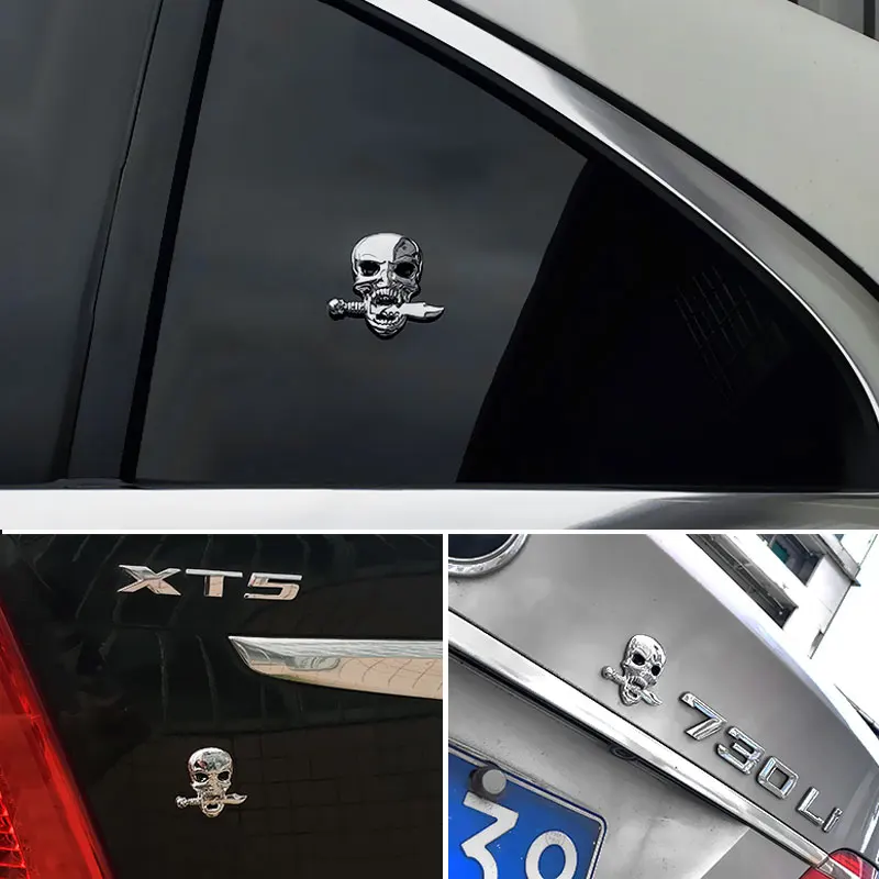 Автомобили и мотоциклы череп мечи хром Стикеры для BMW Toyota Audi Honda Mercedes Benz