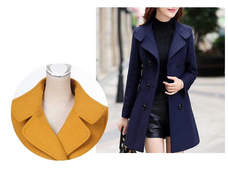 Осенне-зимнее женское Шерстяное Пальто, Куртки, двубортное тонкое пальто, женское облегающее длинное пальто, топы, Casaco Feminino