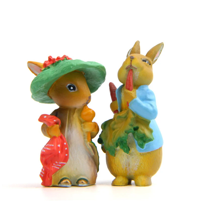 

2pcs/lot Zakka Peter Rabbit Figure Toy Model Resin Kawai Peter Rabbit Action Figures Model Toys for Kids Children Gifts